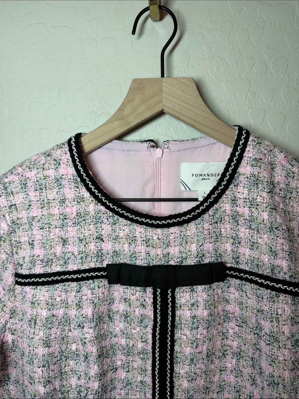 Tuckernuck x Pomander Place Brigitta Pink Tweed Long Sleeve Retro Dress Size L - Picture 3 of 4